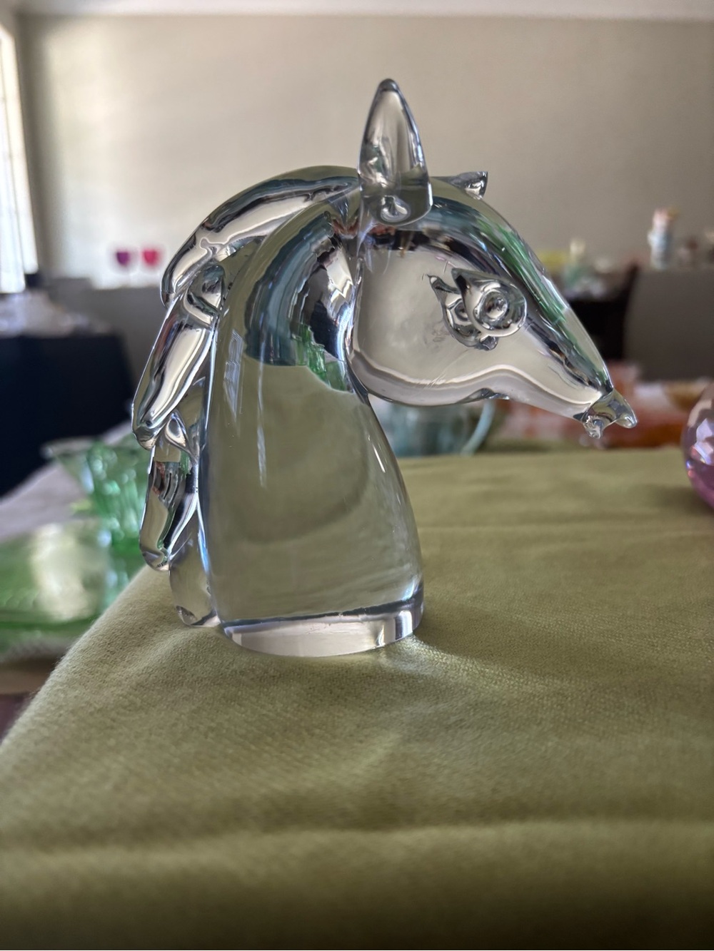 Clear Glass Horse Head Sculpture - Home Art Accent
